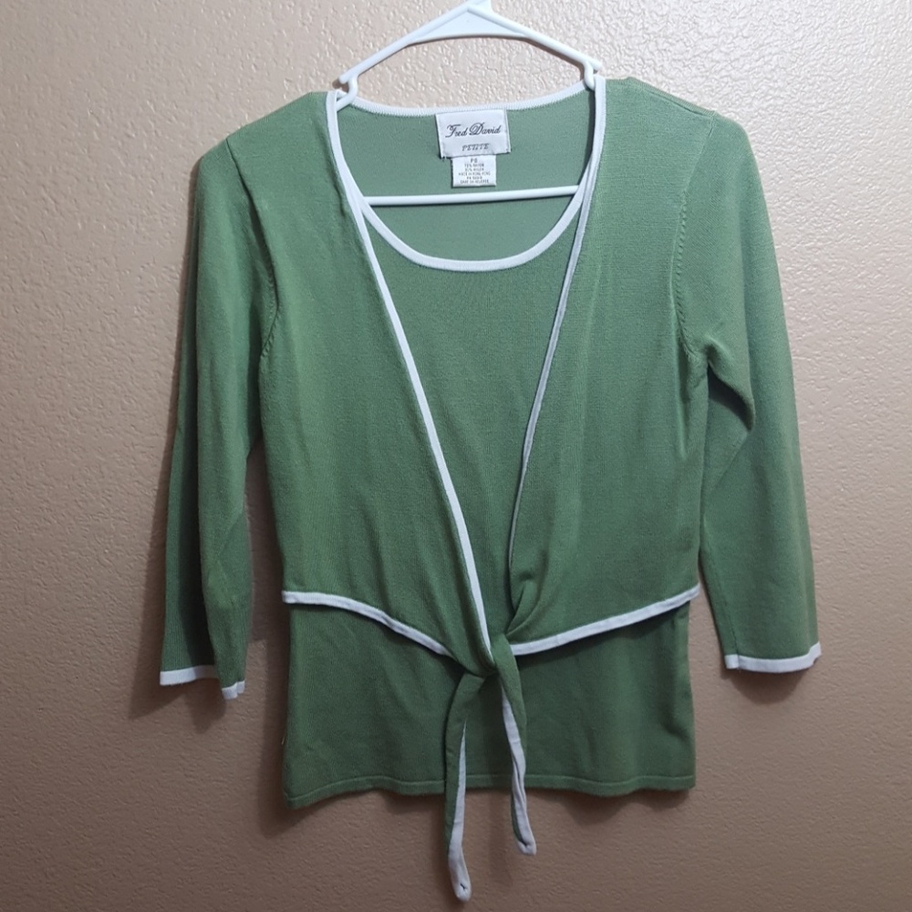 5/$15 Fred David green 3/4 sleeve sweater petite S